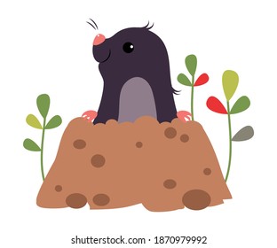 Funny Mole as Forest Animal Peeping Out from Earth Hole Vector Illustration