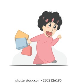 Funny mom after shopping alone