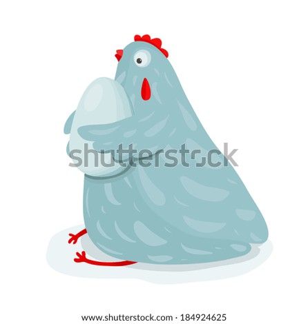 Funny Mom Hen Sitting Hugging Egg. Blue hen bird sitting and hugging an egg. Vector EPS8.