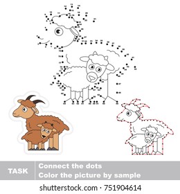 Funny Mom and her baby Goat. Dot to dot educational game for kids.