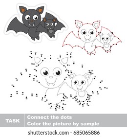 Funny Mom Vampire Bat and her Kid. Dot to dot educational game for kids.