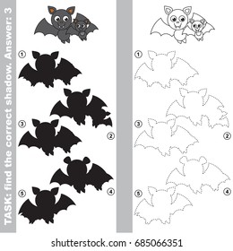 Funny Mom Vampire Bat and her Kid with different shadows to find the correct one, compare and connect object with it true shadow, the educational kid game with simple gaming level.