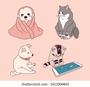 Funny Moments Animal Action Collection. hand drawn style vector design illustrations. 