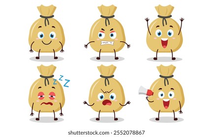 funny money bag cartoon with many expressions design illustration