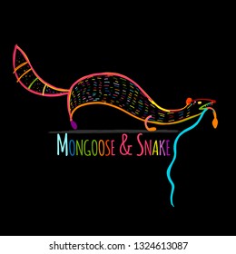 Funny mongoose colorful on black, sketch for your design