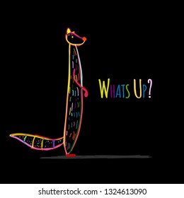 Funny mongoose colorful on black, sketch for your design