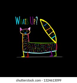 Funny mongoose colorful on black, sketch for your design