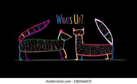 Funny mongooses colorful on black, sketch for your design