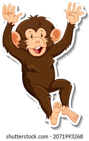 Funny monkey animal cartoon sticker illustration