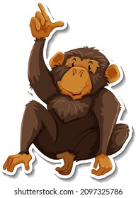 Funny monkey animal cartoon sticker illustration