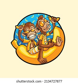 Funny Monkey Banana Cartoon Illustration