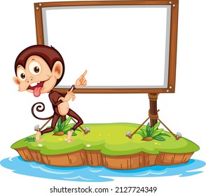 Funny monkey with blank board on white background illustration