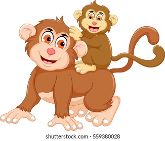 funny monkey cartoon with her baby