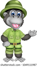 funny monkey cartoon standing with smile and waving