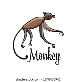 Funny monkey character. Sketch for your design. Childish style. Vector illustration