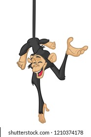 Funny Monkey Chimpanzee Hanging Upside Down Vector Illustration In Cartoon Style Design