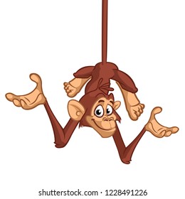 Funny Monkey Chimpanzee Hanging Upside Down Vector Illustration In Fun Cartoon Style Design