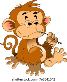 funny monkey cleans teeth stick (vector illustration)
