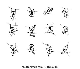 Funny monkey collection for your design. Vector illustration