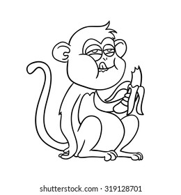 Funny Monkey , Coloring Book , A Vector On A White Background