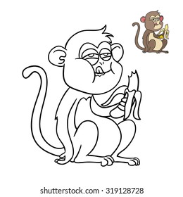 funny monkey , coloring book , a vector on a white background