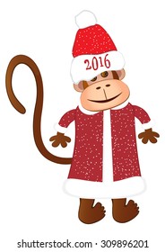 Funny monkey dressed as Santa Claus. Greeting Christmas and New Year
