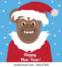 Funny monkey dressed as Santa Claus.Vector illustration for registration of the invitation to the New Year.
