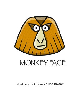 Funny monkey face. Sketch for your design. Childish style. Vector illustration