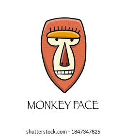 Funny monkey face. Sketch for your design. Childish style. Vector illustration