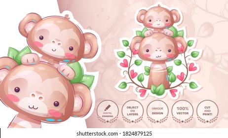 Funny monkey family - seamless pattern. Vector eps 10