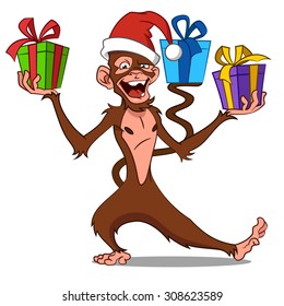 funny monkey with gifts. Vector.