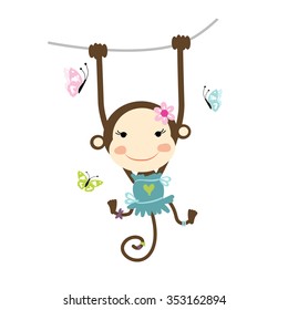Funny monkey girl for your design. Vector illustration