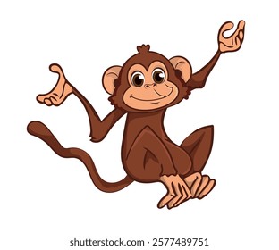 funny monkey with hands up, animal in cartoon style. vector illustration.