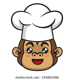 Funny Monkey Head Cartoon Characters wearing Chef Hat, best for logo of culinary business services