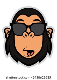 Funny Monkey Head cartoon characters wearing sunglasses. Best for sticker, icon, and logo with summer themes