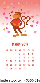 Funny monkey with heart calendar 2016