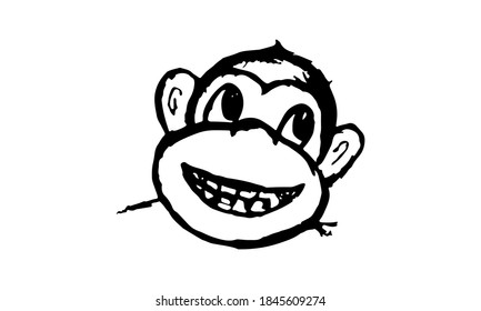Funny monkey illustration. Hand drawn vector jungle animal isolated on white background. Playful face. Character for children's book, poster, print or design element.