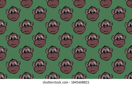 Funny monkey illustration. Seamless pattern. Hand drawn vector jungle animal with playful face. Character for children's book, poster, print or design element.