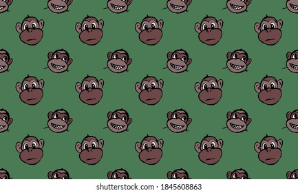 Funny monkey illustration. Seamless pattern. Hand drawn vector jungle animal with playful face. Character for children's book, poster, print or design element.