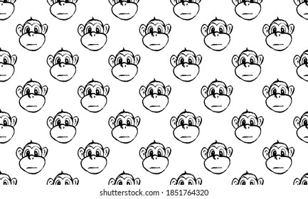 Funny monkey illustration. Seamless pattern. Hand drawn vector jungle animal with playful face. Character for children's book, poster, print or design element.