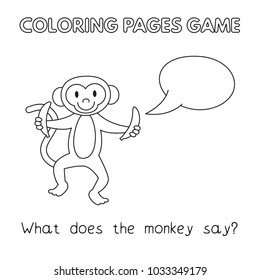 Funny monkey kids learning game. Vector coloring book pages for children