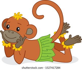 funny monkey lies on his stomach