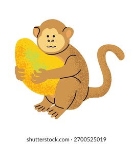 Macaco engraçado com manga. Ilustração de vetor plano isolada em fundo branco.