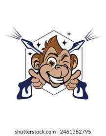 funny monkey mascot wash vector