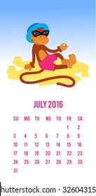 Funny monkey on the beach calendar 2016