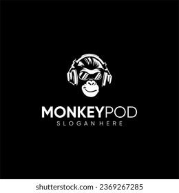 Funny monkey podcast vector logo. unique, funny and iconic. can be used for podcasts, gamers or icons and others.