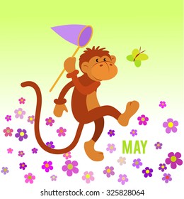 Funny monkey preys on butterfly 