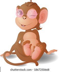 Funny monkey in round glasses with pink glasses