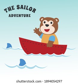 Funny monkey sailor cartoon vector on little boat with cartoon style. Creative vector childish background for fabric, textile, nursery wallpaper, poster, card, brochure. and other decoration.