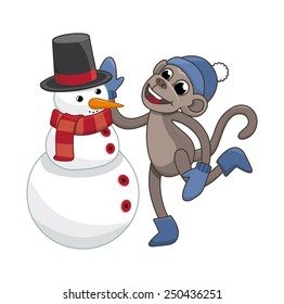 funny monkey sculpts snowman